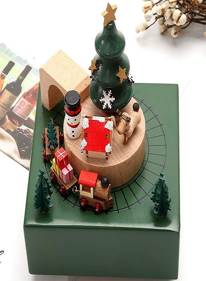 MENGDUO Music Box, Snowman Elk Wooden Rotation Crafts Music Box, Mini Train Rotates with Music, Exclusive Toy Gifts for Christmas (Green) - Image 5